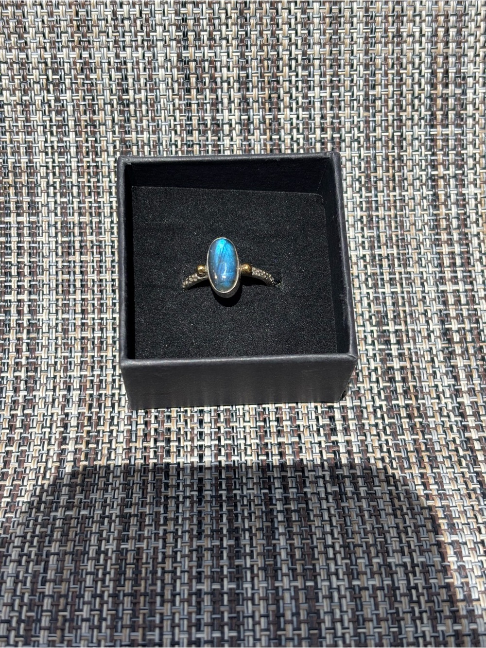 Sterling Silver Labradorite Ring - Blue Flash with gold plated accents size 7.25 - Picture 7 of 8